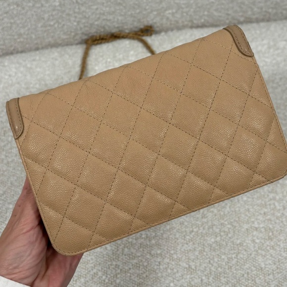 Authentic Chanel Beige Caviar Filigree Wallet on Chain - Picture 7 of 11
